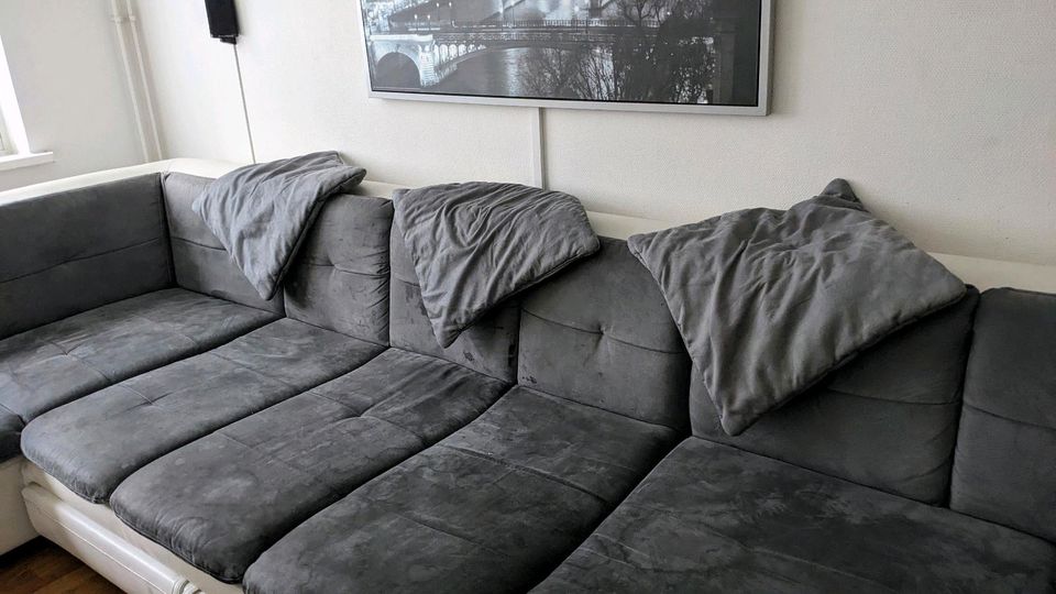 Sofa Bett Wohnlandschaft XL U-Form groß grau weiß Leder l in Frankfurt am Main