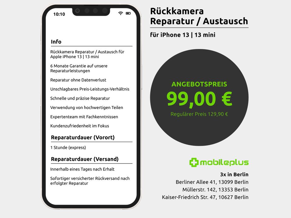 Rückkamera Reparatur / Austausch für Apple iPhone 13 | 13 mini in Berlin