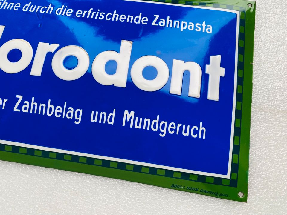 ‼️ EMAILSCHILD Chlorodont Zahnpasta Emailleschild um 1930 in Schiffweiler