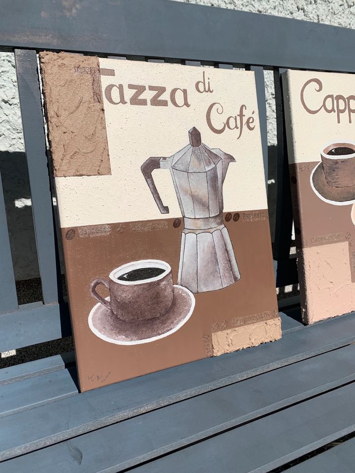 TK-Kunst Kaffee Acryl-Bilder Set 3D Strukturen Gemälde in Oberthal