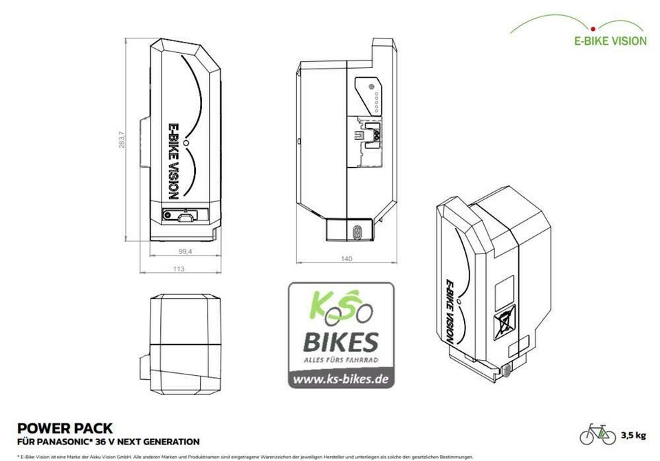 E-BIKE VISION 36V 19Ah  E-Bike Akku Panasonic Next Generation in Bottrop