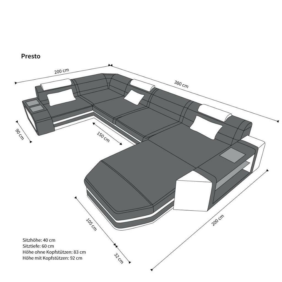 Wohnlandschaft Sofa Presto Stoff als moderne U Form mit Ottomane in Berlin