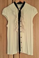 Bluse mit Volants und Schluppe Creme Gr. S / 36  Stretch Kurzarm Niedersachsen - Ostrhauderfehn Vorschau