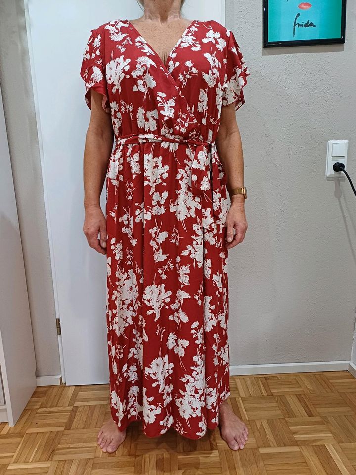 Damen Maxikleid bordeaux Sommerkleid rot weiß Gr. 5XL 52 54 B in Dortmund
