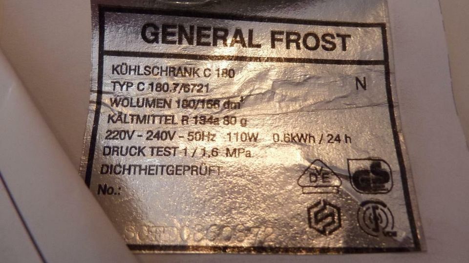 GENERAL FROST-TEILE + Gebr.-Anltg. für KÜHLSCHRANK C 180 in Kaarst