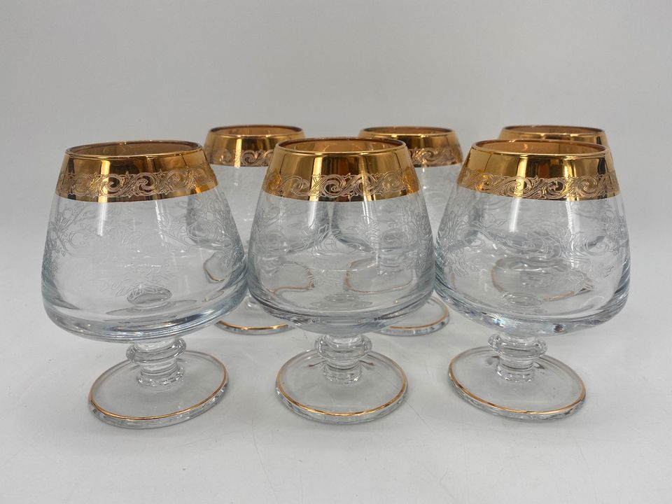 * 6x GLÄSER MURANO GLAS MEDICI GOLDRAND GRAVUR WEIN BRAND COGNAC in Berlin