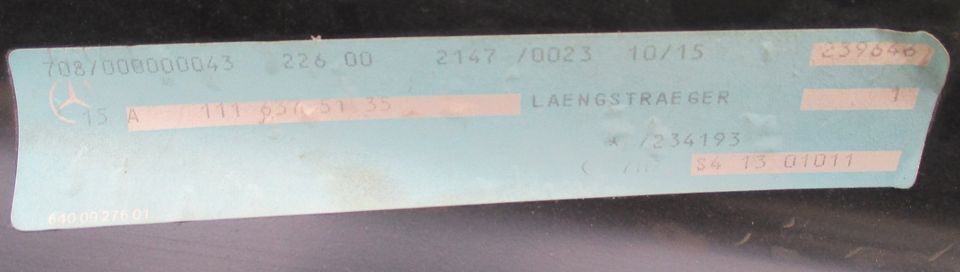Mercedes W 111 Original Längsträger  111 637 51 35 links in Tittmoning