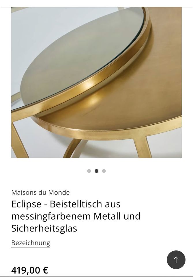 Beistelltisch 2 Teiler NEU Gold Messing rund und Glas in Frankfurt am Main