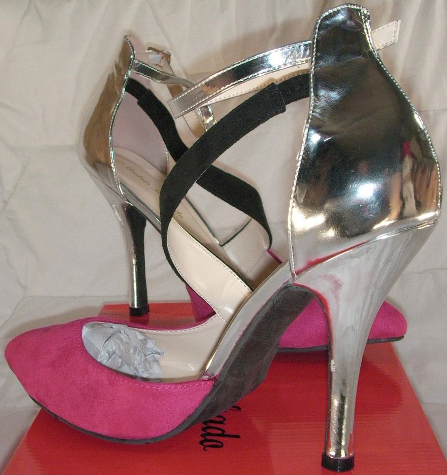 Elegante Spangen Silber-Fuchsia High Heels Pumps gr.45 uvm. in Duisburg