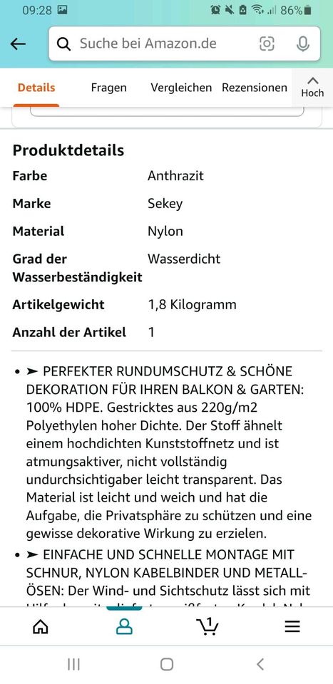 Balkonsichtschutz in grau Amazon in Elmshorn