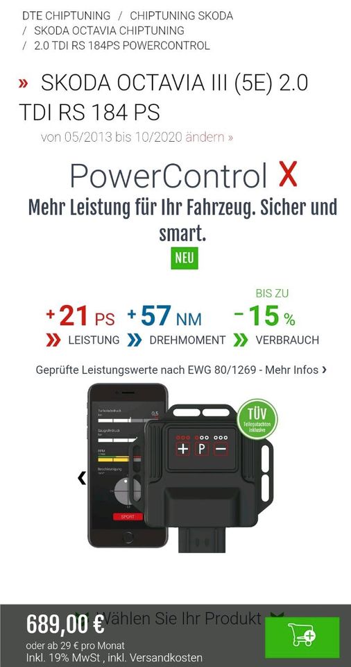 Chiptuning DTE Systems Powercontrol X (CUPA, CUNA) in Kastorf