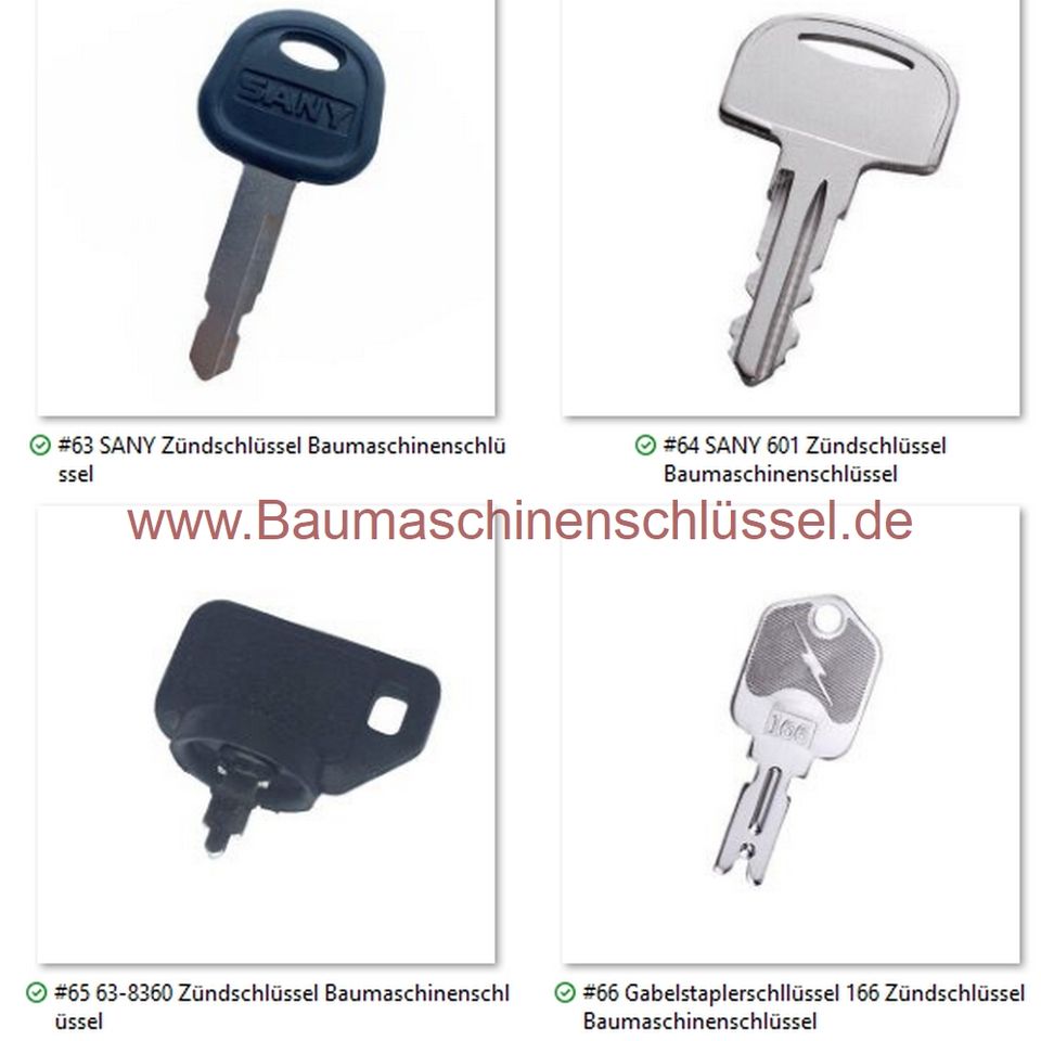 ✅www.Baumaschinenschlüssel.de ✅ Zündschlüssel ✅ Bagger Radlader Minibagger Schlüssel Rüttelplatte Atlas Wacker Doosan Liebherr Cat Hitachi Volvo Yanmar JCB Komatsu Kubota Terex Takeuchi Bobcat Stapler in Halberstadt