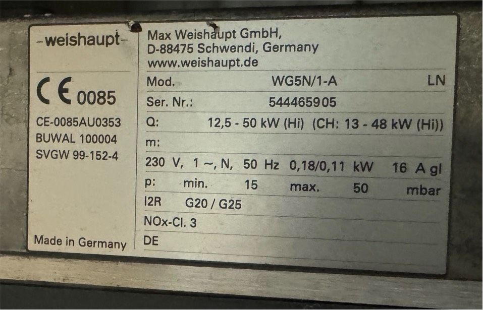 Weishaupt Gas-Gebläsebrenner WG5F/1-A LN mit Gasamatur 12,5-50 kW in Hamburg