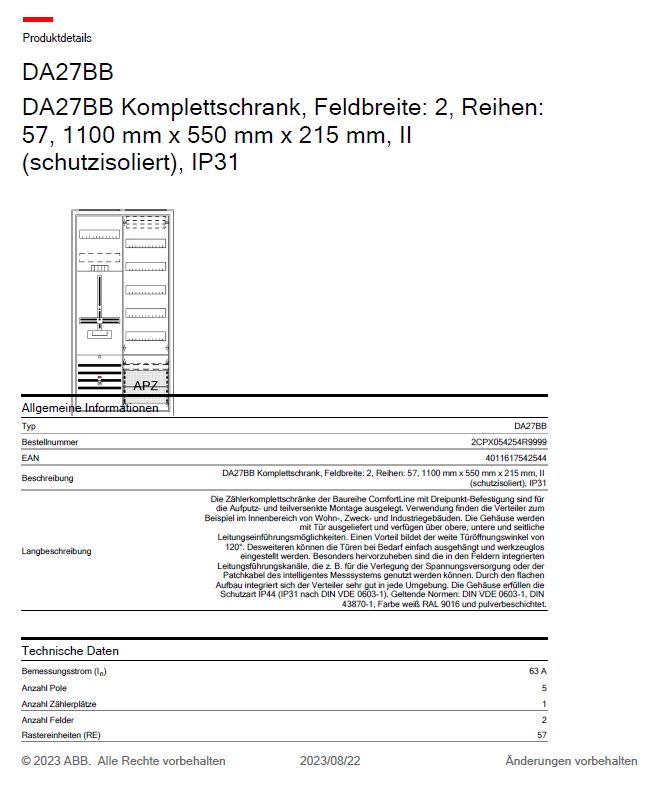 ABB Striebel Schaltschrank DA27BB komplett AP Dreipunkt A27 in Verl