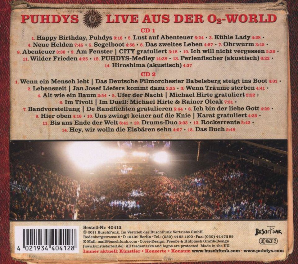 DCD 2010 ☀️ PUHDYS ☀️ Live aus der O2-World  Das Jubiläumskonzert in Bottrop