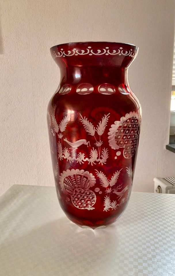 Große Glas Vase Rubin rot handgeschliffen,Böhmen,31 cm in Heilbad Heiligenstadt