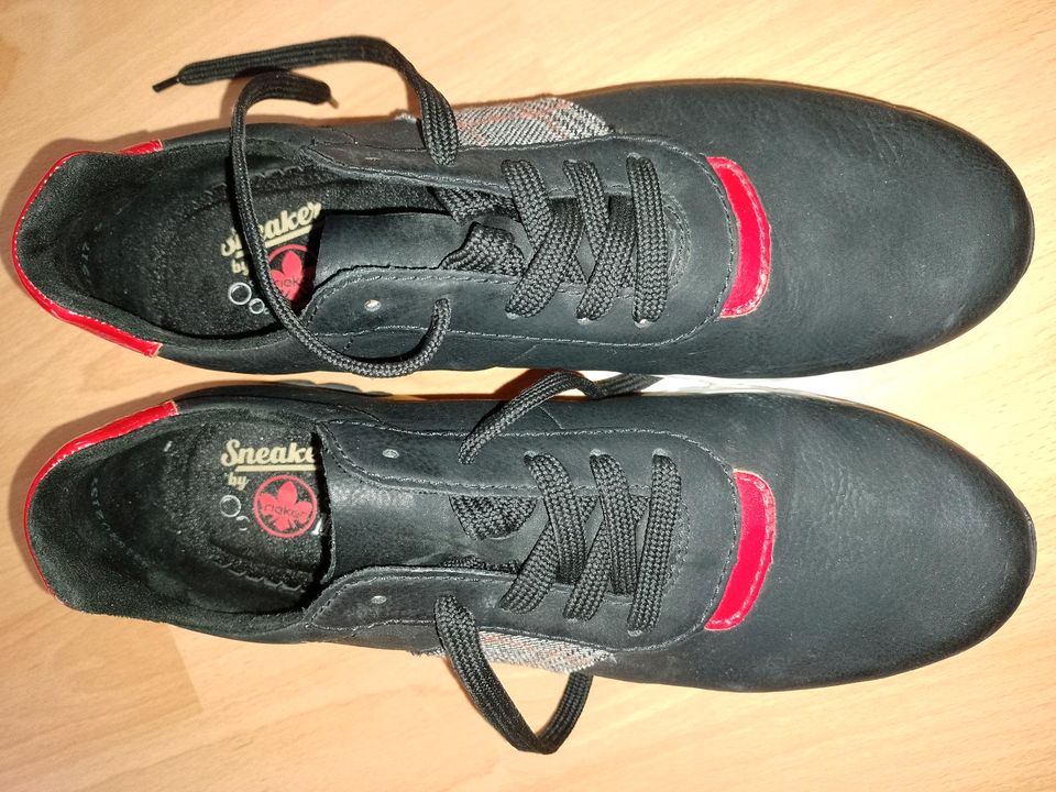 Damen Rieker Sneaker, schwarz - rot, Gr. 40 , neuwertig in Bechhofen