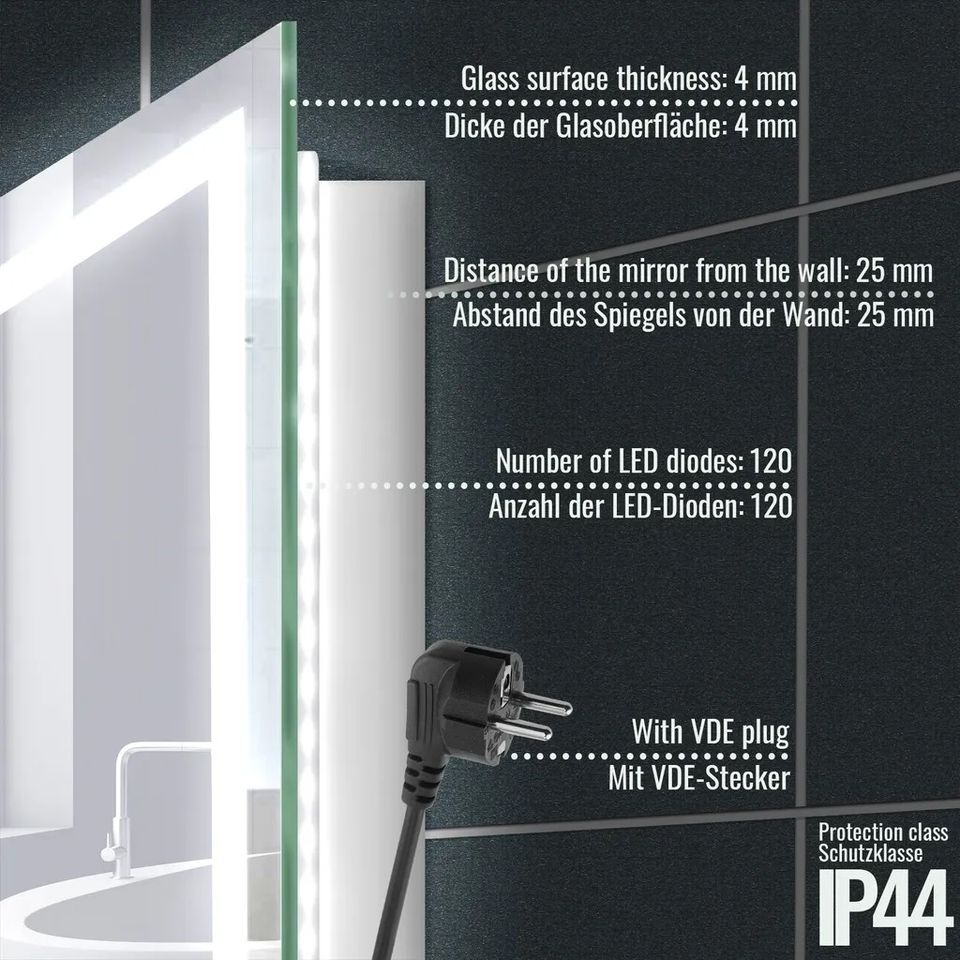 LED Badspiegel  120 x 80 cm Beschlagfrei Dimmbar EEK A++ in Hainburg