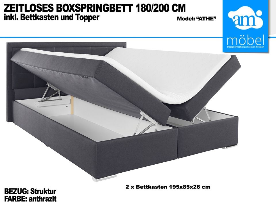 Boxspringbett Bett 180/200 +KSMatratze H3 +Topper Struktur anthra in Bremen