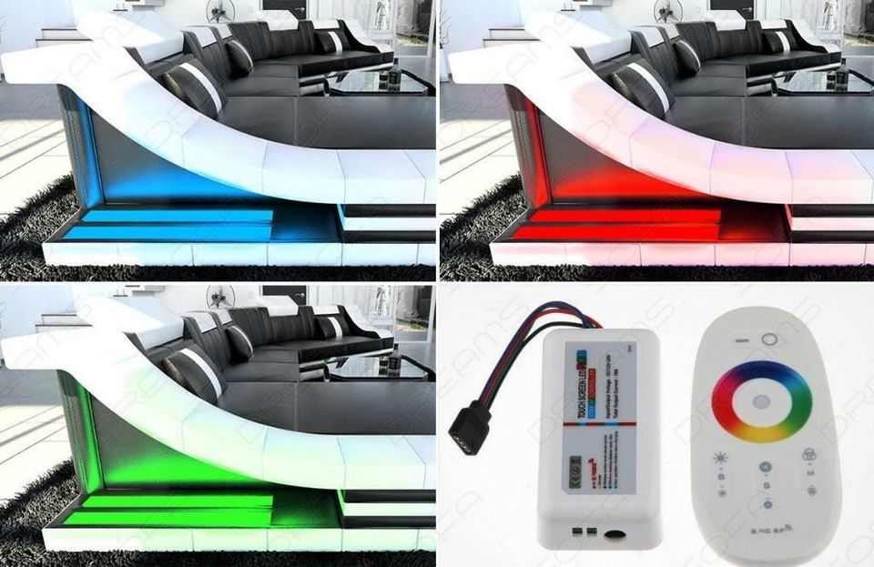 Sofa Turino L Leder Couch als modernes Ecksofa mit LED Licht in Berlin