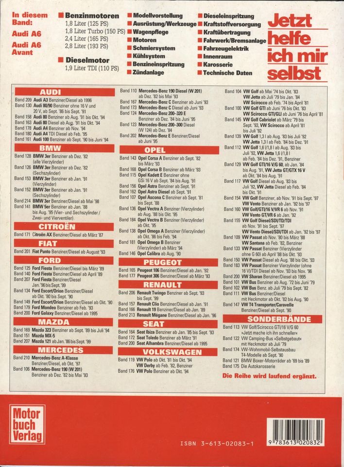 Verk. Reparatur Handbuch Audi A6 Benzin + Diesel ab 1997 in Pürgen