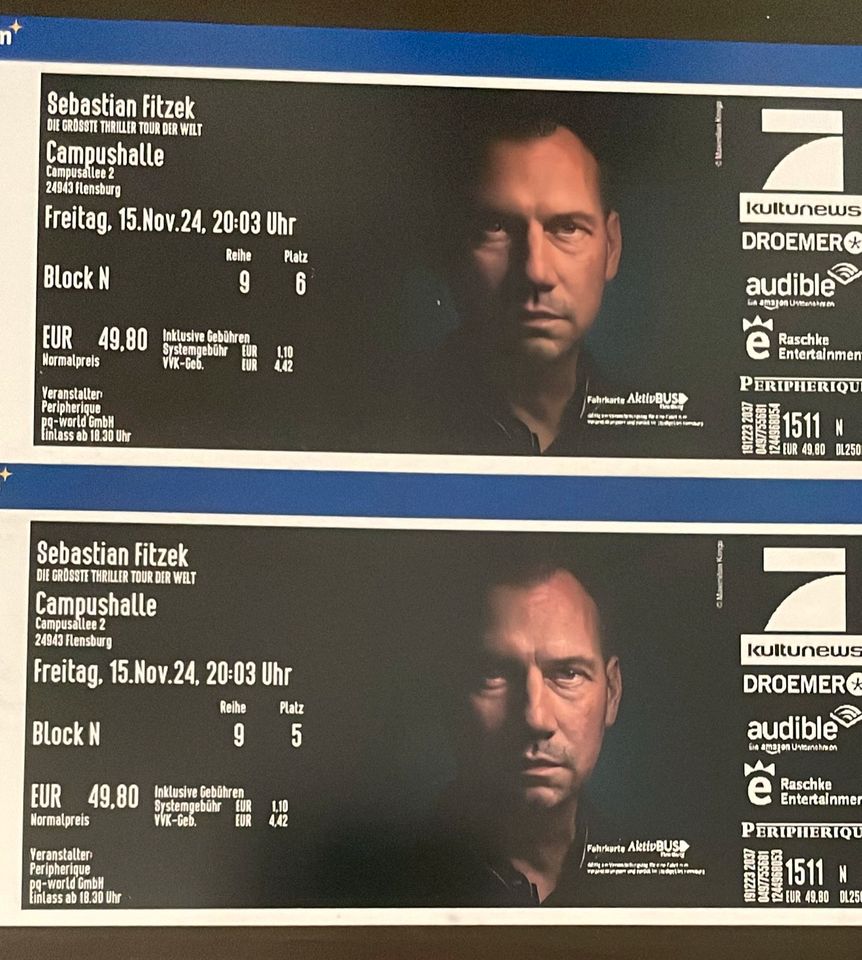 2x Tickets für Sebastian Fitzek am 15.11.2024 in Flensburg in Lohe-Rickelshof