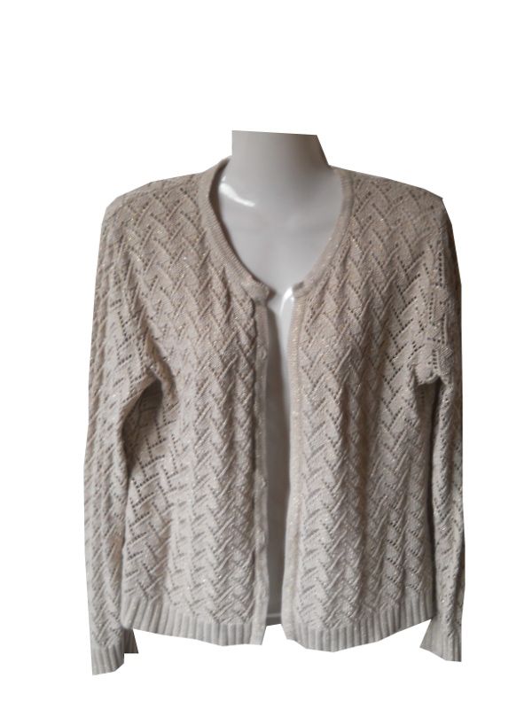 Strickjacke Cardigan Glitzer Lurex Ajourmuster beige Gr. S in Sarstedt