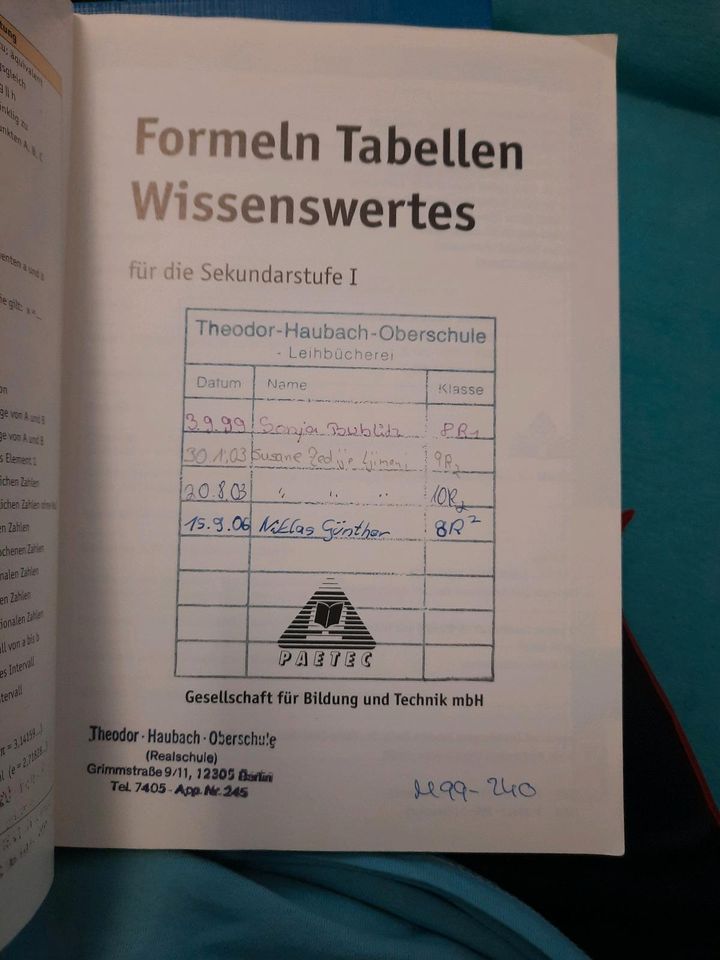 Formeln Tabellen Wissenswertes für die Sekundarstufe 1 in Berlin