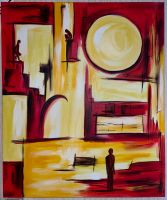 Leinwand Gemälde modern Acryl? Kunst Männchen Rot Gelb 100x120 cm Hessen - Laubach Vorschau