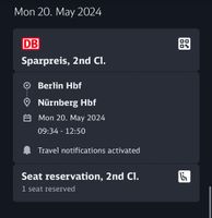 ICE DB Ticket Berlin - Nürnberg 20.05.24 Altstadt-Lehel - München/Lehel Vorschau