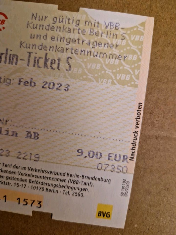 BVG Monatskarte S für Februar 2023 ohne K..Nummer. in Berlin