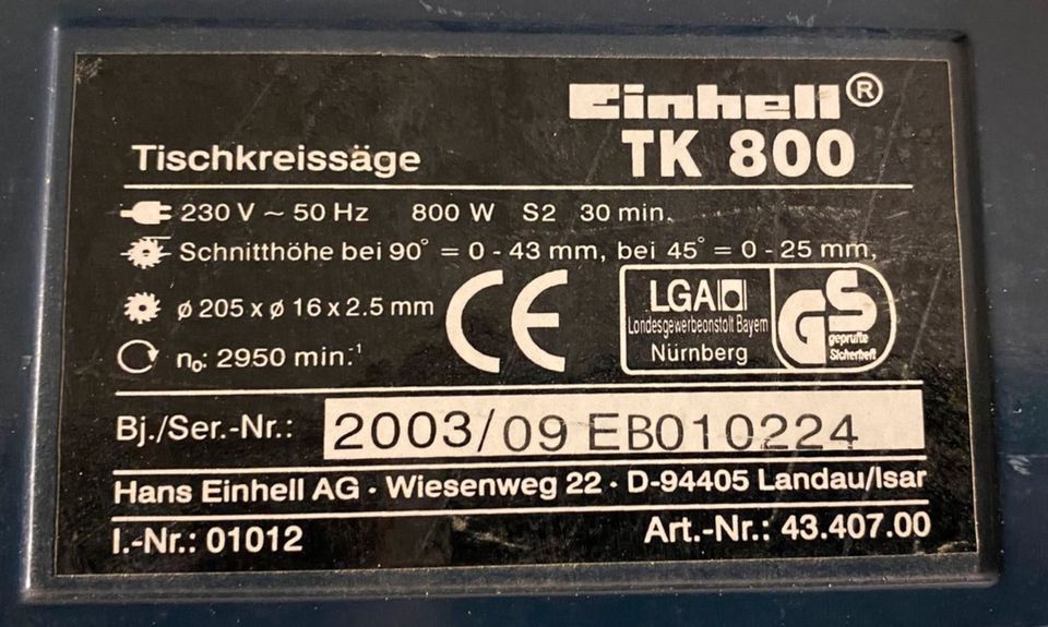 Tischkreissäge Einhell TK 800 mit Tischverlängerung und Zubehör in Mönchengladbach
