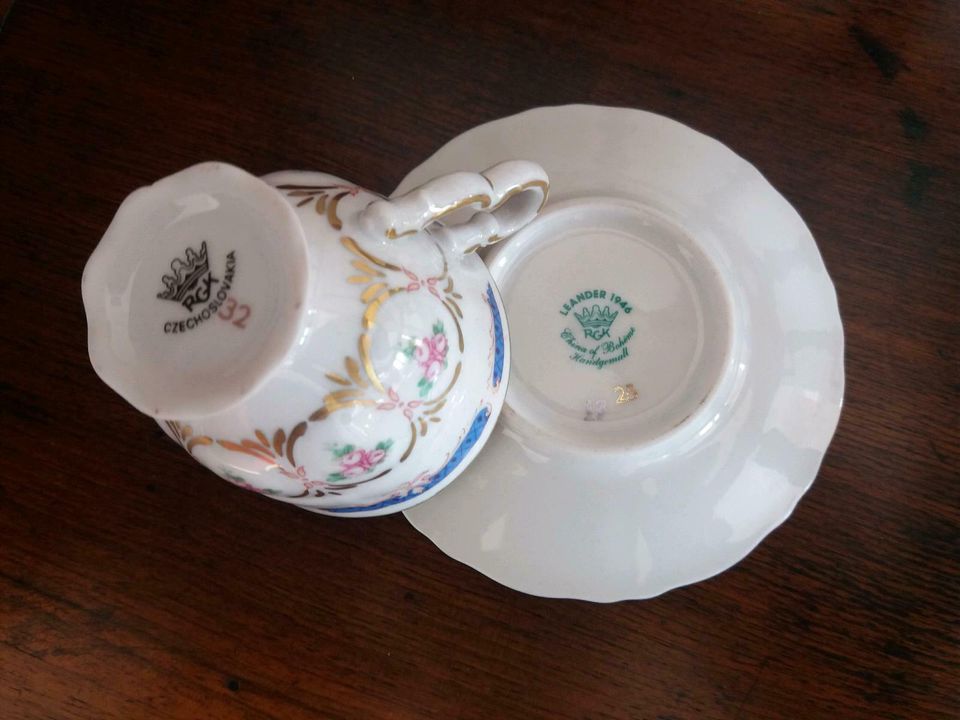 Mokkatasse / Sammlertasse "LEANDER 1946 RGK CZECHOSLOVAKIA" in Cham