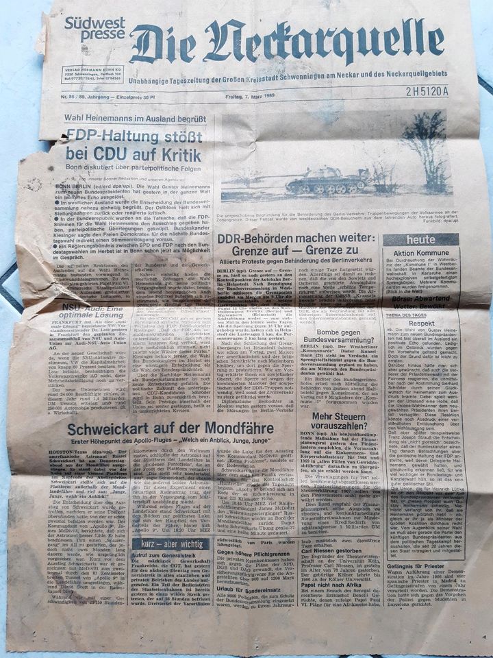 Antiquarische Zeitung Neckarquelle von 1969 in Bad Dürrheim