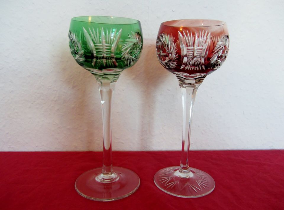 2 Römer-Gläser Weingläser Kristall-Glas Überfang grün + rot-braun in Lübeck
