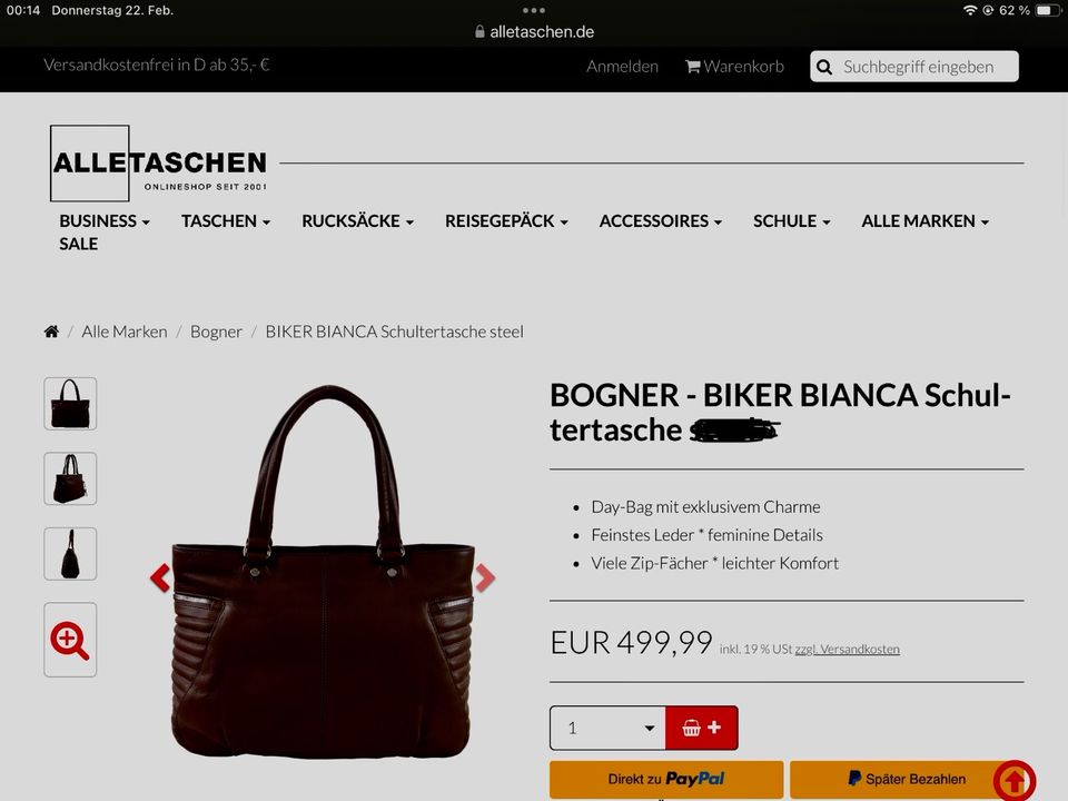 Handtasche von BOGNER, Biker-Bianca, Leder, schwarz in Langen (Hessen)