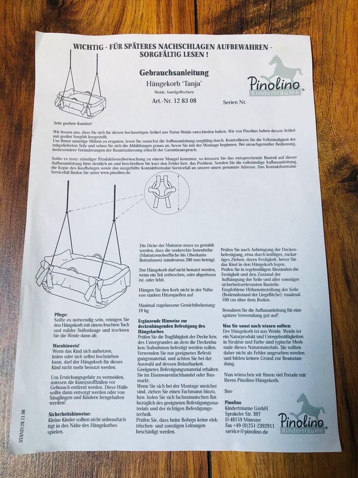 Hängewiege Pinolino - Korbgeflecht mit Matratze und Nestchen in Köngen