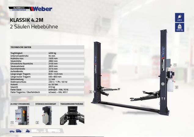 2 Säulen Hebebühne Weber Klassik 4.2M Versand kostenlos ANGEBOT in Wenden