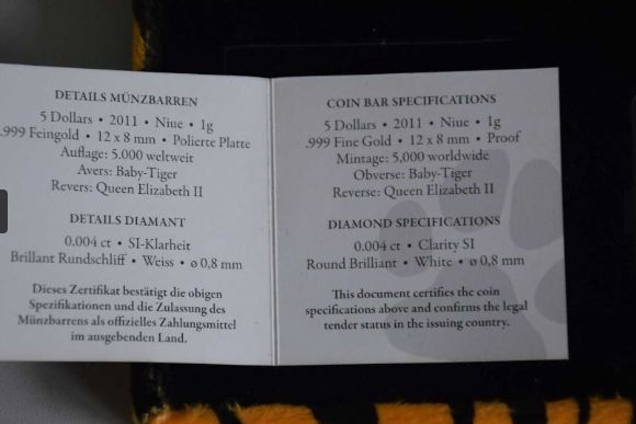 999er Gold Niue Brilliant Baby Bar Tiger/Wertanlage in Wiesbaden