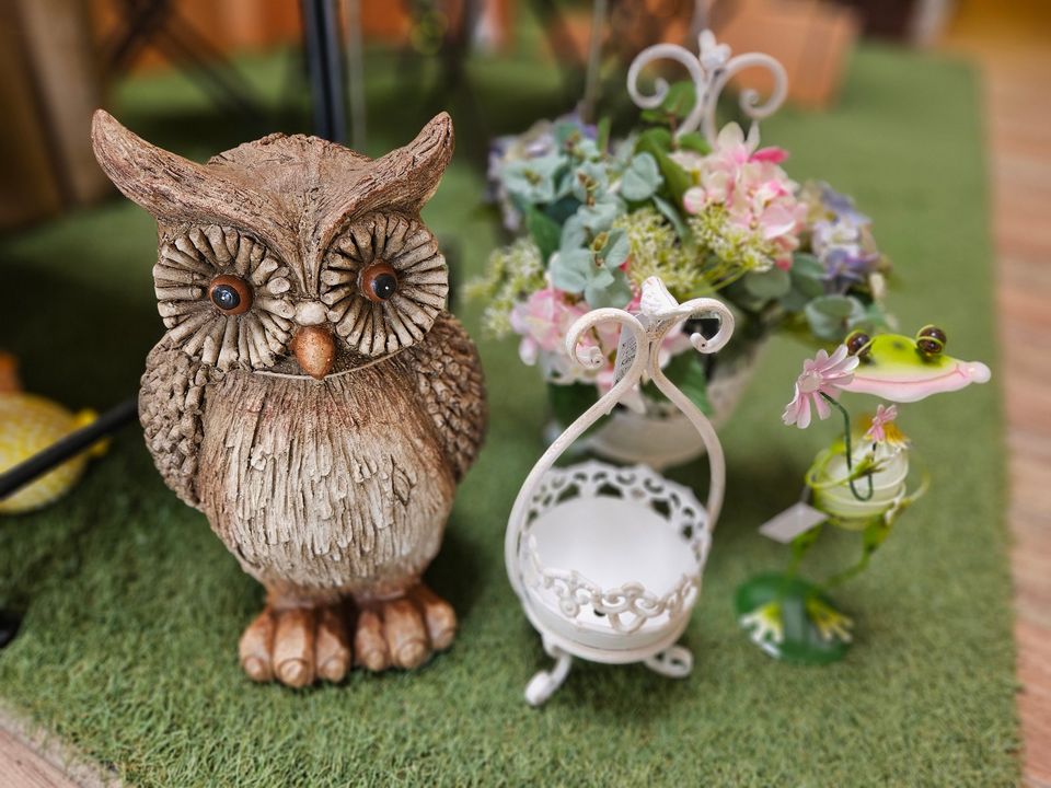 Gartenfigur Eule braun groß 40 cm Deko Skulptur Wald in Halle