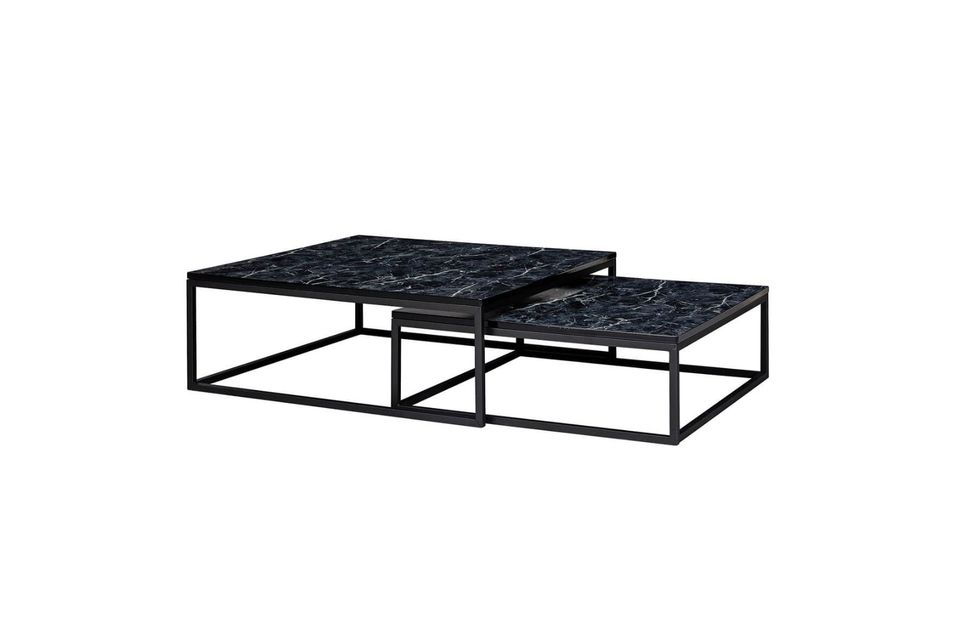 WOHNLING Design Couchtisch 2er Set Schwarz Marmor Optik Eckig in Bad Salzschlirf