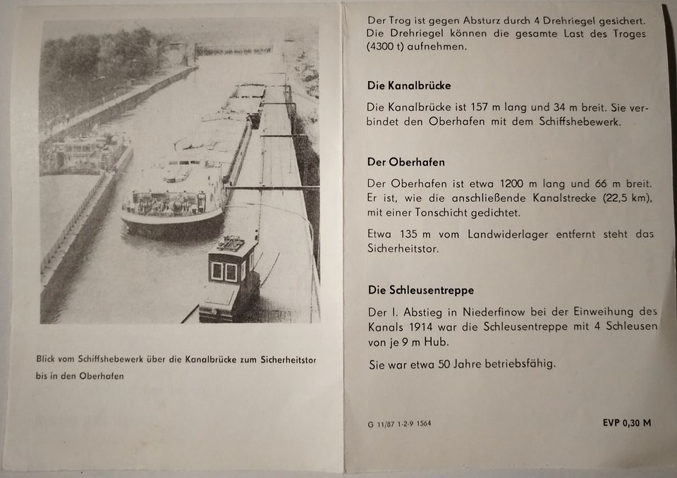 Altes Schiffshebewerk Niederfinow - Faltblatt v. 11-87 in Limbach-Oberfrohna