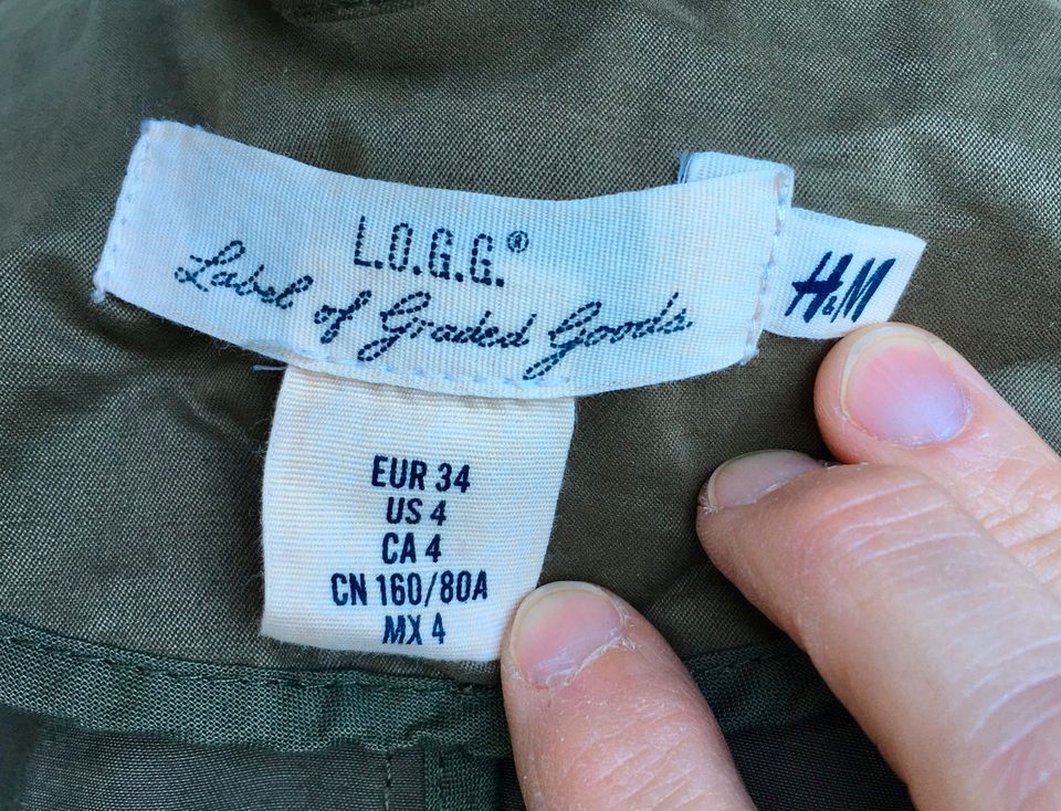 H&M LOGG Spätsommer Parka leichter Mantel oliv Gr. 34 XS L.O.G.G. in Mandelbachtal