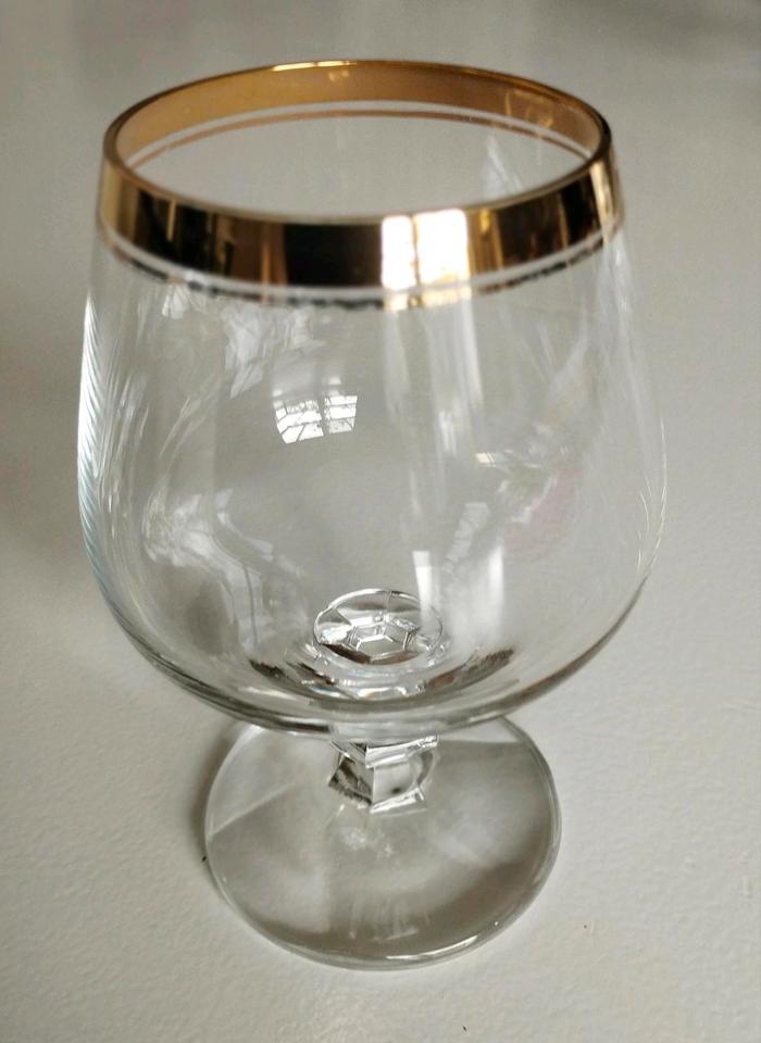 5 Vintage Brandy Cognac Gläser mit Goldrand von 1960 in Baldham