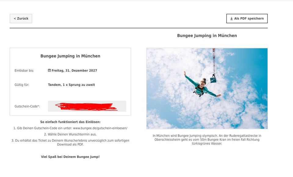 Gutschein für Bungee Jumping in München / Tandem in Reichertshausen