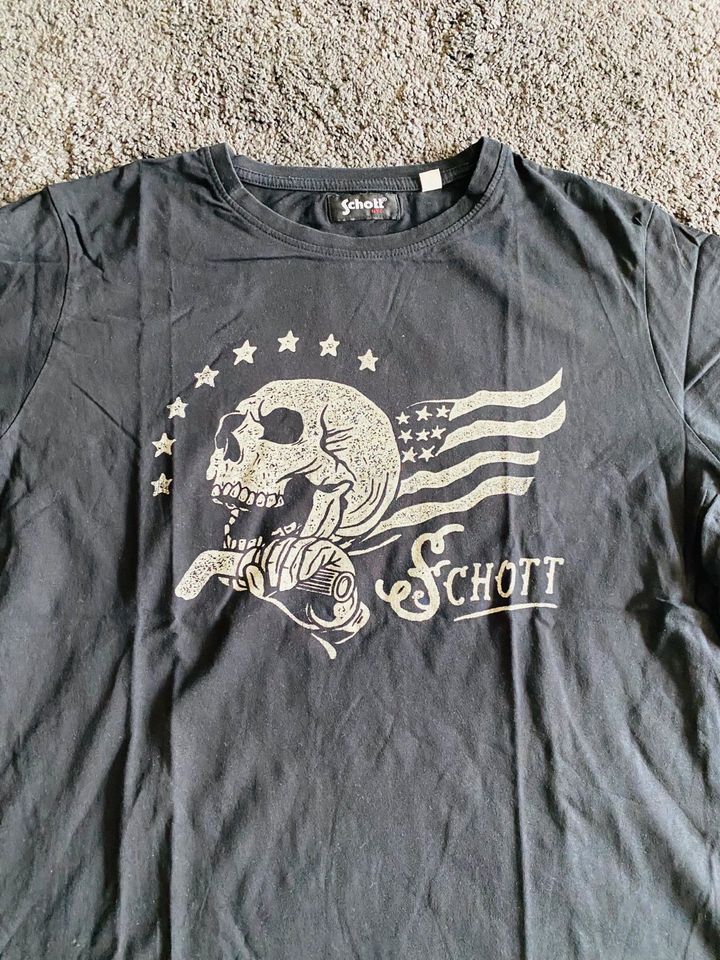 Schott NYC T-Shirt Herren Kurz Größe XL Weiß Schwarz Männer in Erfurt