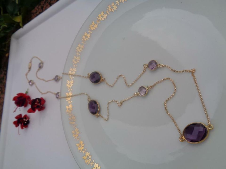 Lange Gold Kette, 585 Gold Filled, mit Amethyst in Wittenberg