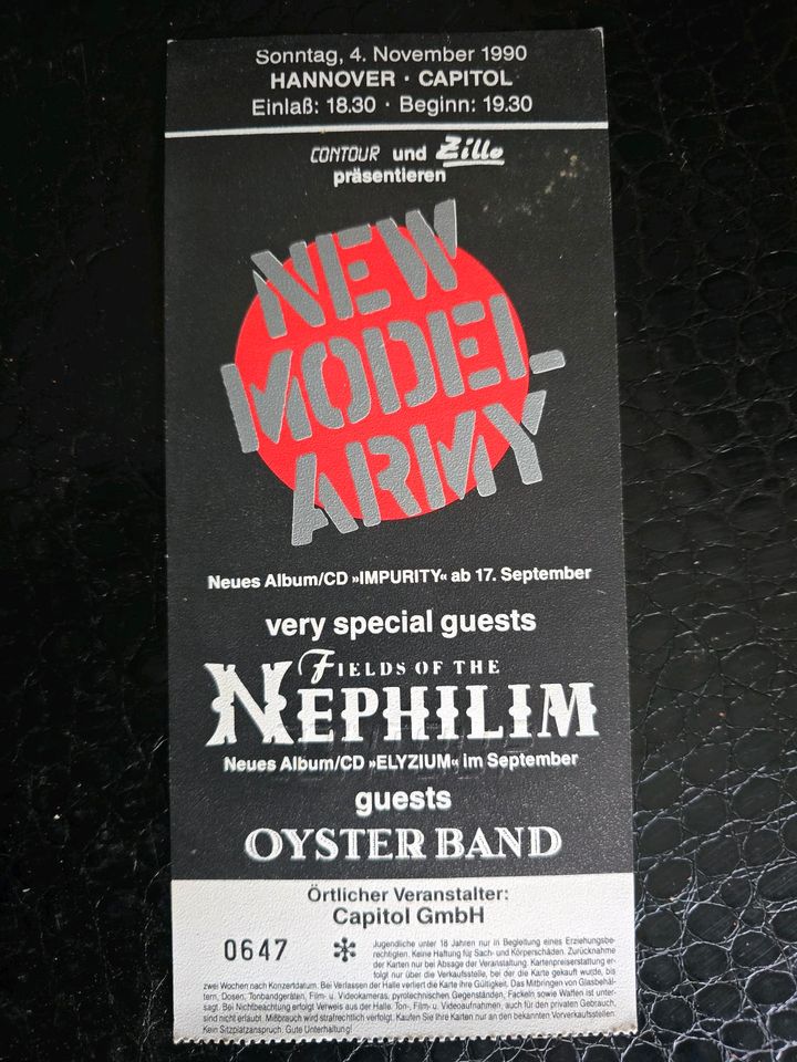 Alte konzertkarte New Model army ,fields of the nephilim ,1990 in Selsingen