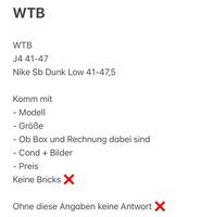 Suche | WTB Jordan 4 Sb Dunk Low 41-47,5 Hannover - Mitte Vorschau