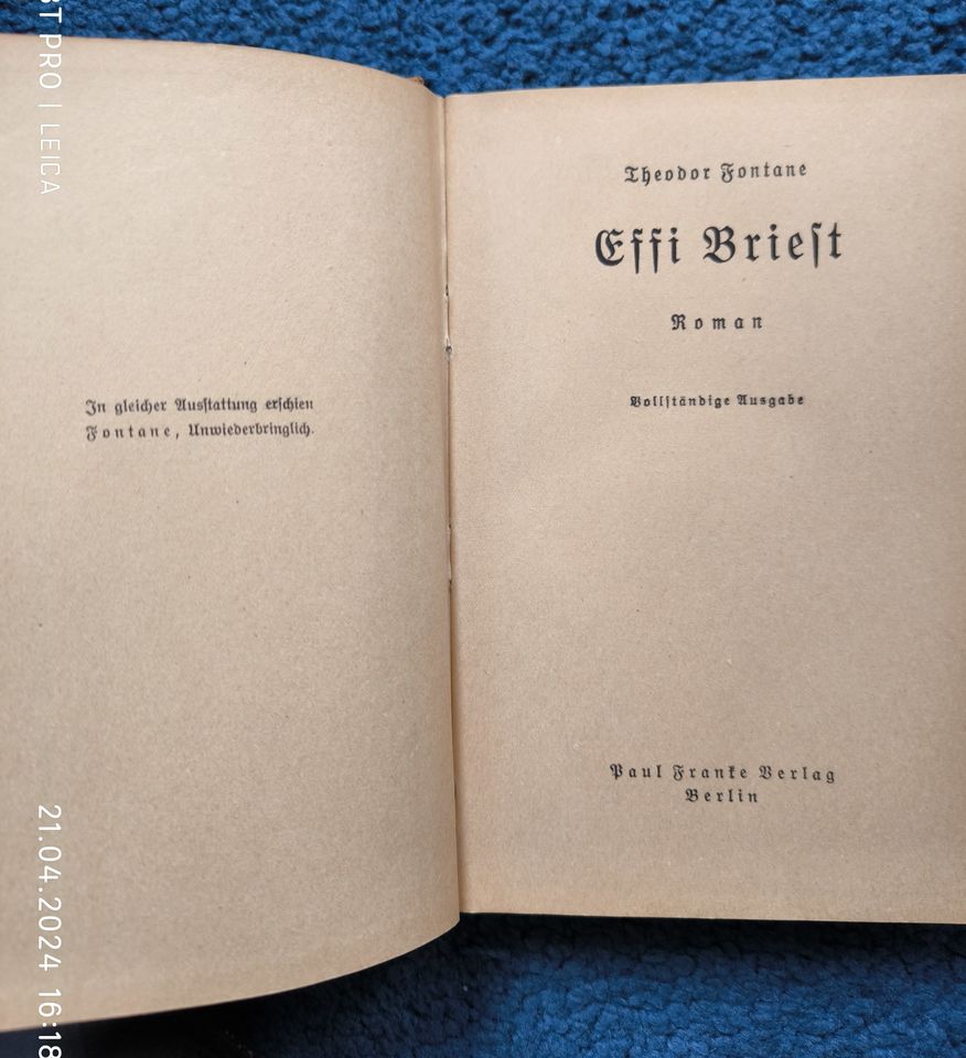 "Effi Briest" von Theodor Fontane, 378 Seiten, seltene Ausgabe in Jüterbog